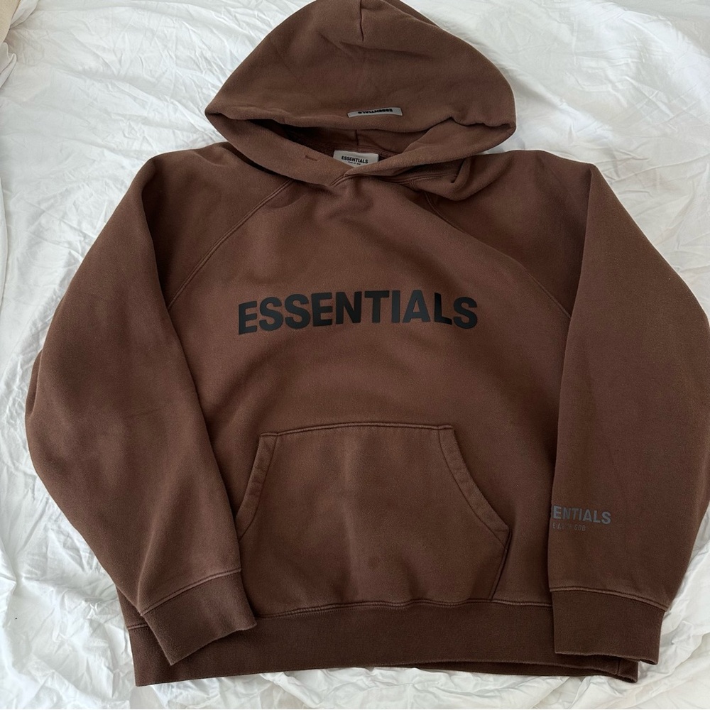 Fear of god essentials brown hoodie